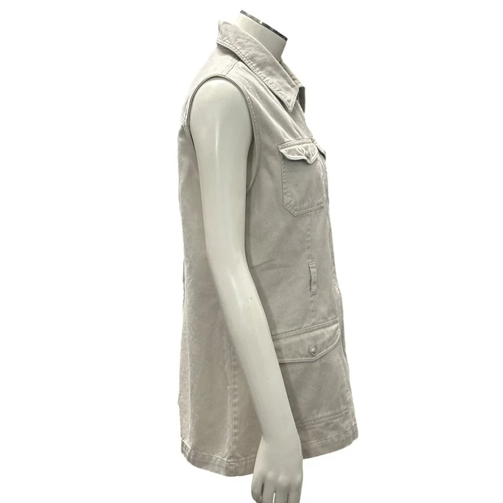 907 Company Small Utility Travel Vest Neutral Cotton Zip Front Functional - Picture 6 of 10